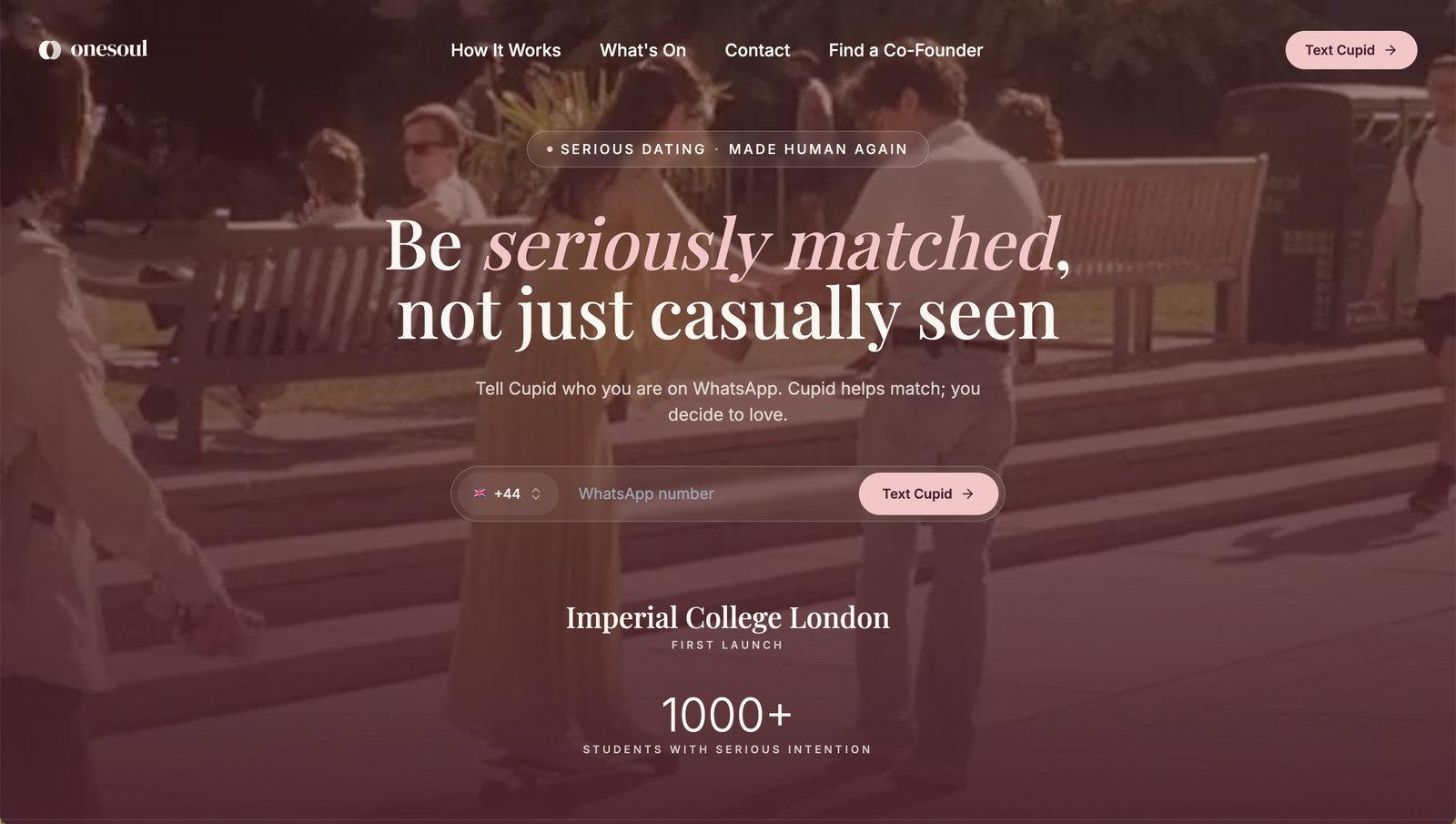 1Soul homepage — 'Be seriously matched, not just casually seen'