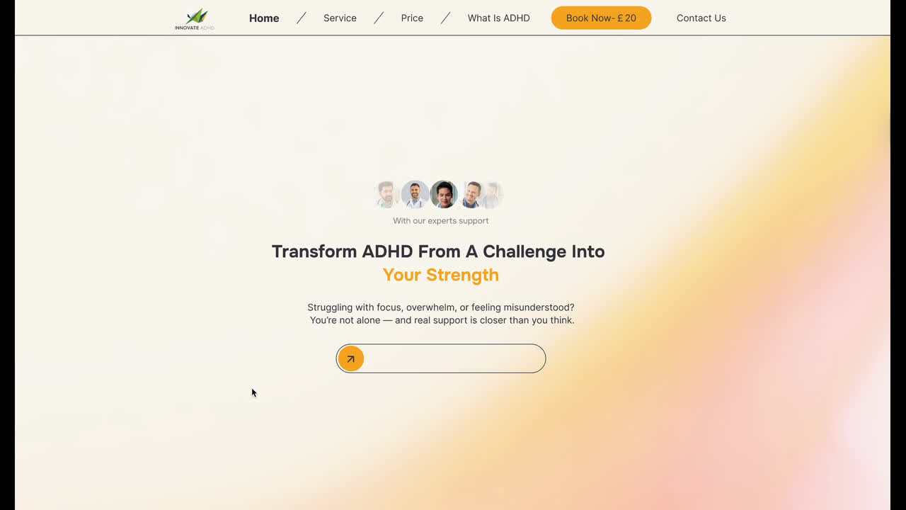 The live Innovate ADHD homepage