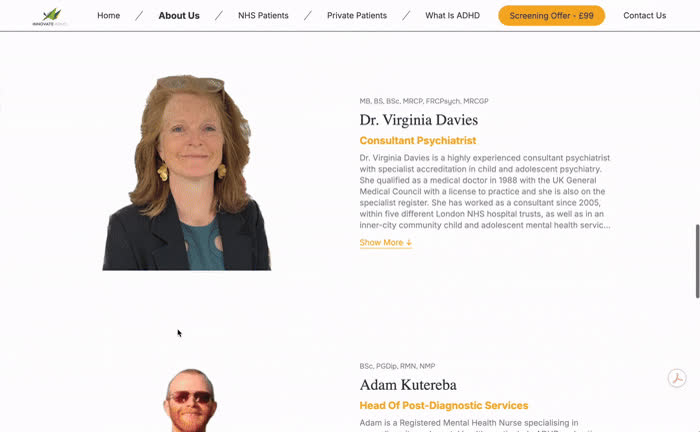 The live Meet Our Team page