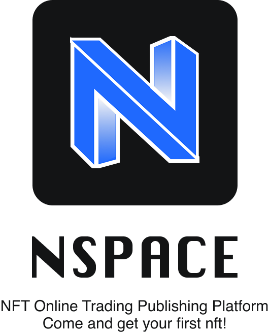 The full NSpace logo lockup with tagline: 'NFT Online Trading Publishing Platform. Come and get your first nft!'