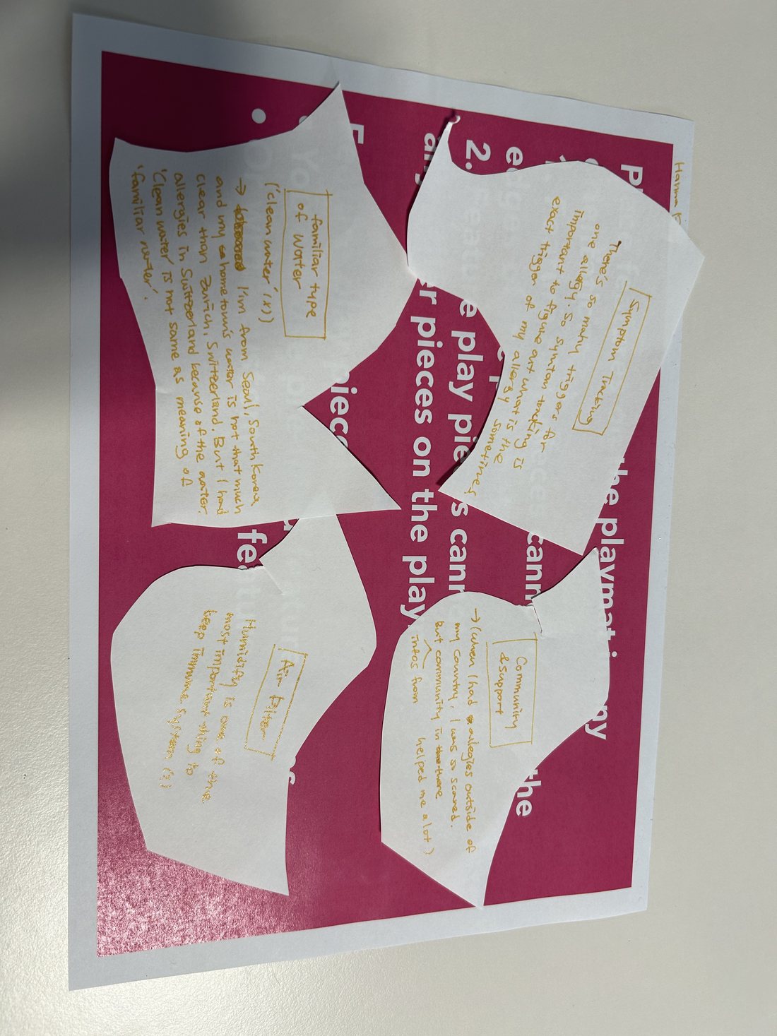 A second workshop participant's arrangement of the same ten feature cards in a different order